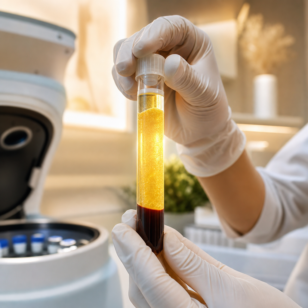 PRF centrifuge tube with fibrin gel prepared at JASI Skin + Wellness Med Spa